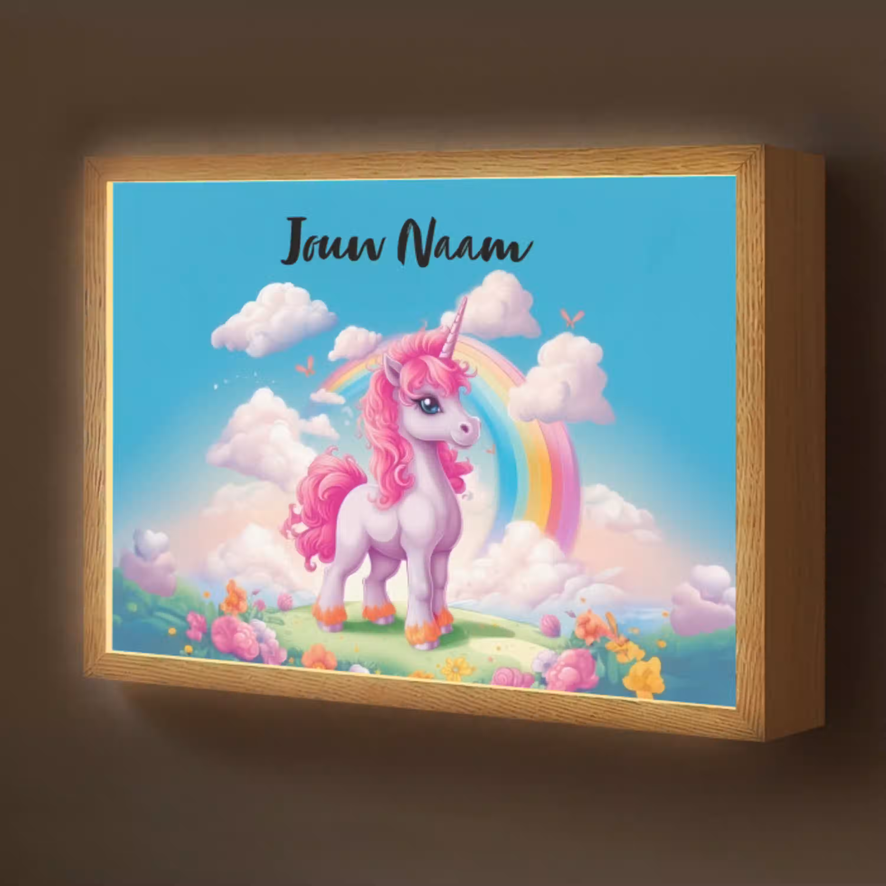Unicorn - Meisjes - Bloemen - Regenboog - Eenhoorn Light Box met batterij (Wandlamp kind) middel -z3d_website