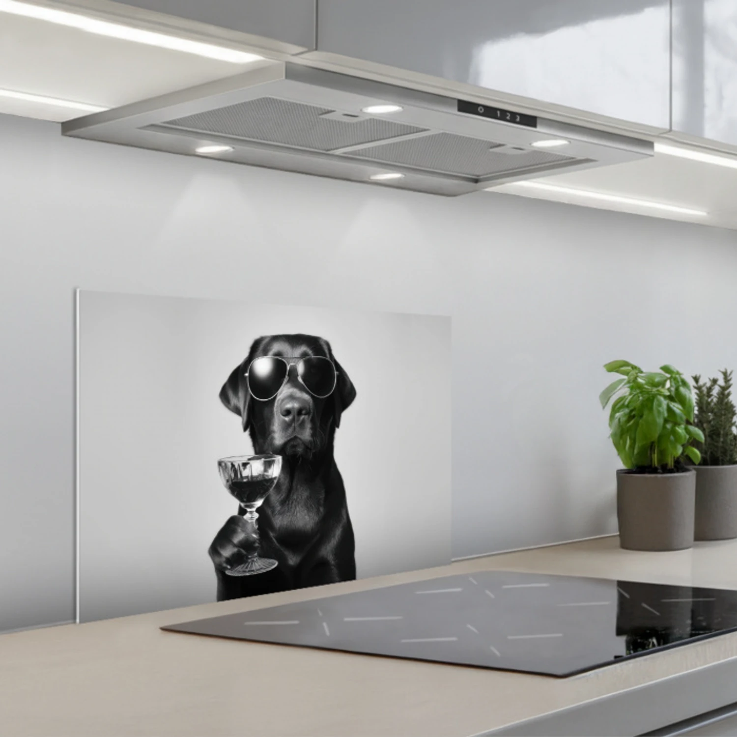 Hond - Zwart - Wijnglas - Zonnebril keuken achterwand spatscherm klein -3d_schuin