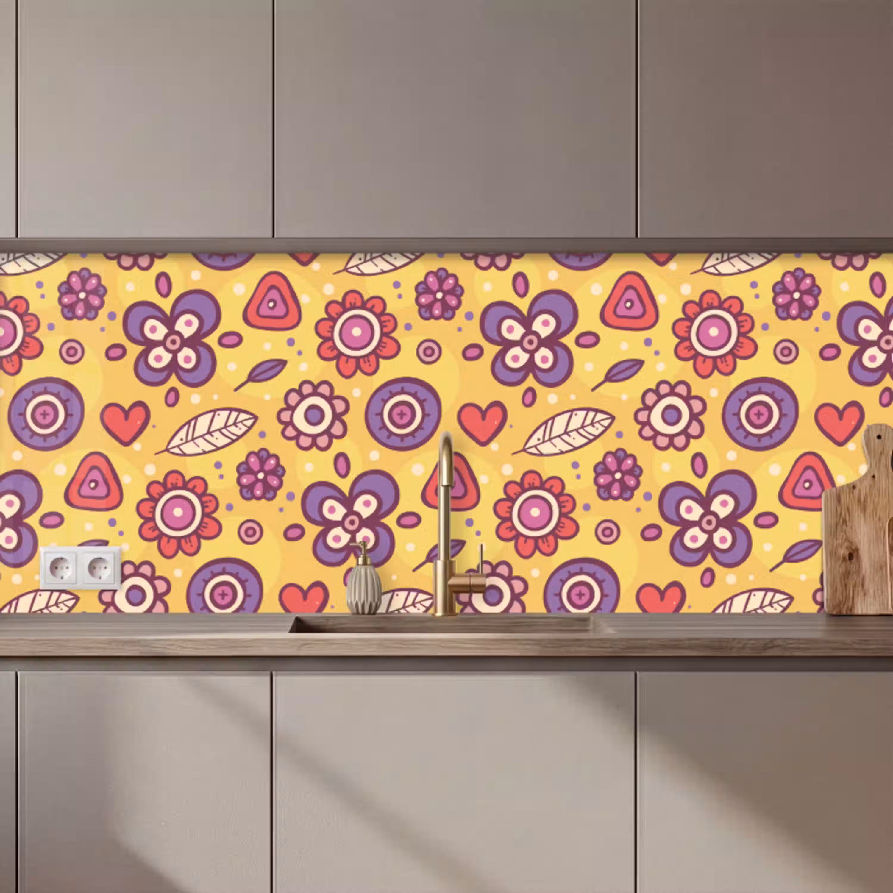 Patroon - Bloemen - Paars - Oranje keuken achterwand 2 middel 871 zz_3dshopping