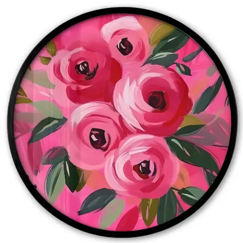 Bloemen - Verf - Roze Fotolijst rond zonder passe partout klein -3d