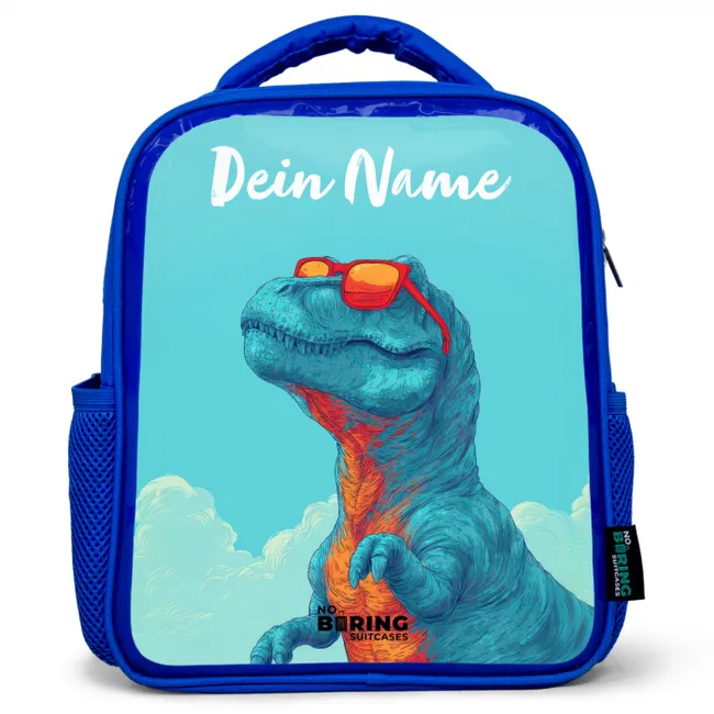 Kinderrucksack mit Namen - Blau - Dino - Sonnenbrille - Blau