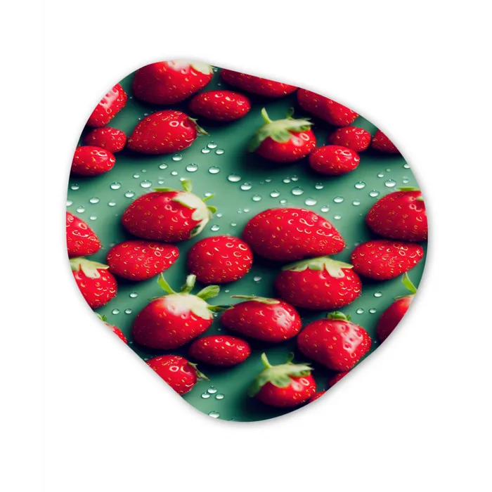 Aardbeien - Rood - Groen - Kroontjes Wandcirkel Organisch Forex 3mm klein 629 -3d