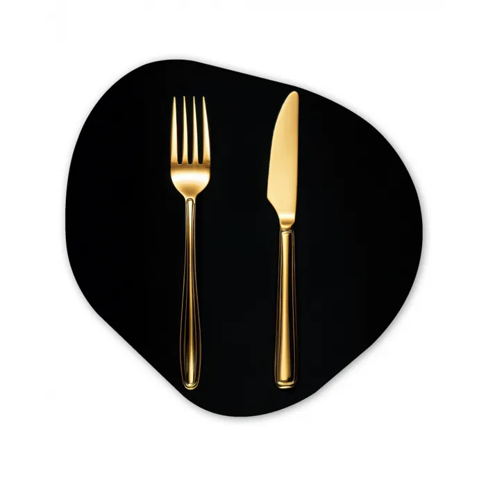 Bestek - Goud - Mes - Vork Wandcirkel Organisch Plexiglas middel -3d
