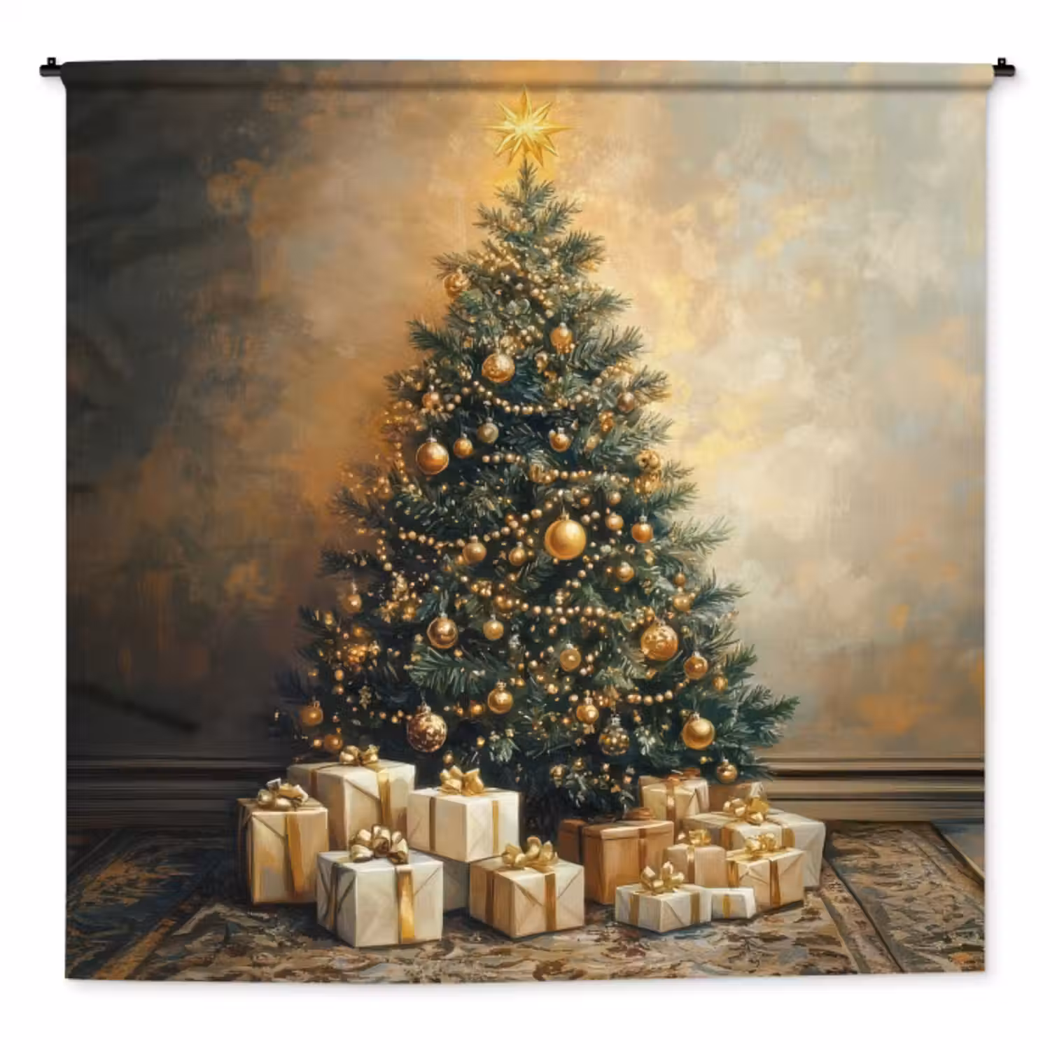 Wandkleed - Kerstboom - Cadeaus - Goud