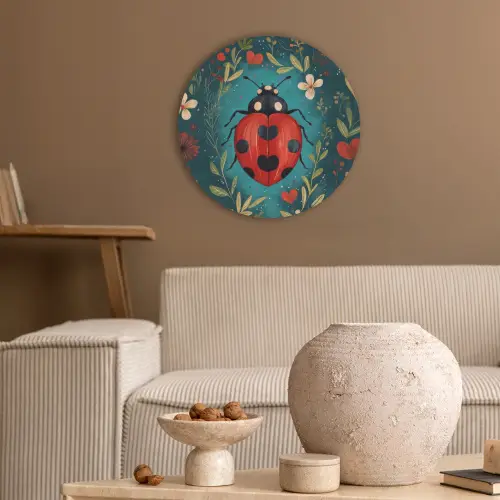 Bloemen - Lieveheersbeestje - Hartje - Rood Akoestische PET Vilt - Rond klein -sfeer1