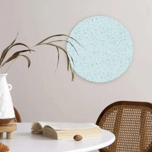 Terrazzo - Patroon - Kleurrijk - Baby Blauw Wandcirkel kunststof plaat 5mm dik klein 188 -sfeer4