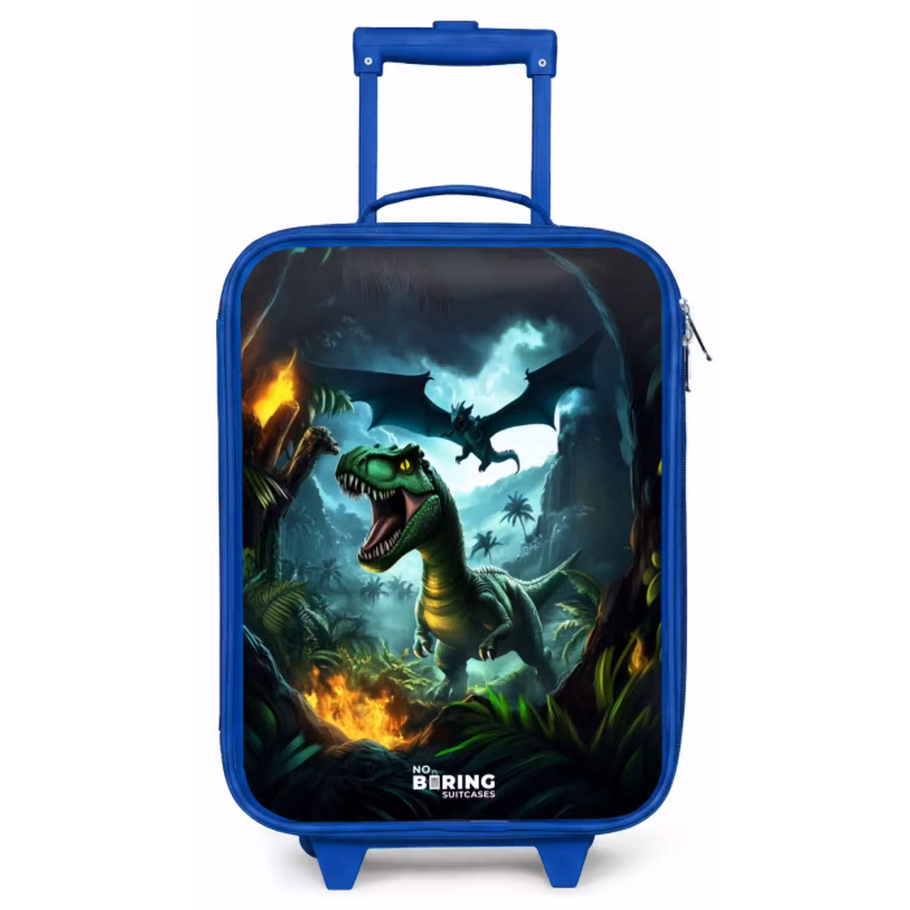Dinosaurus en draak in vurige junglevallei Kinderkoffer - Blauw klein -zz3dotto