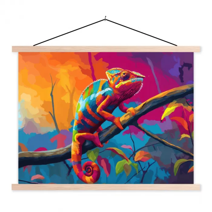 Kameleon - Tak - Gestreept - Bladeren textielposter latten blank klein -3d
