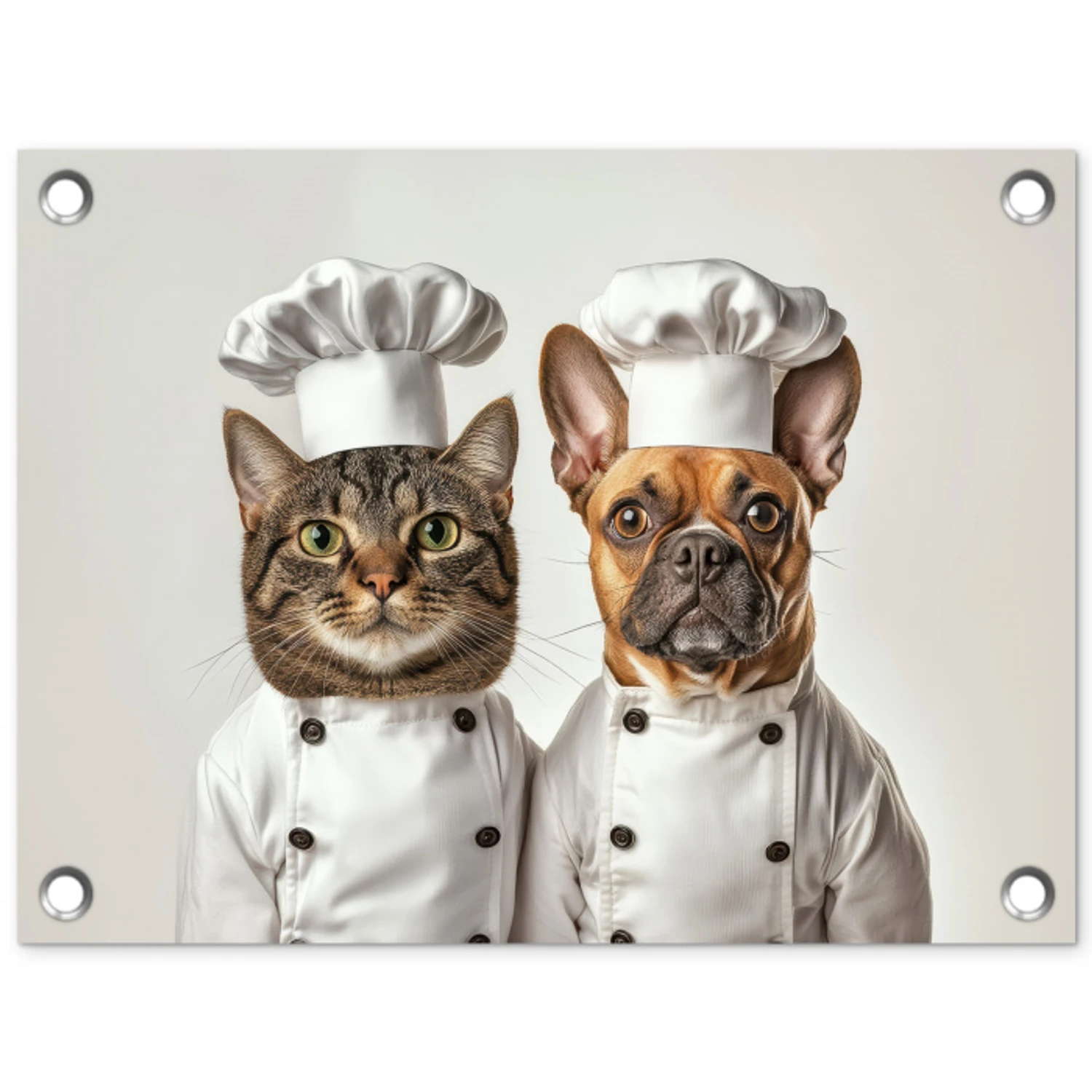 Kat - Hond - Kokskleding tuinposter los doek klein -3d