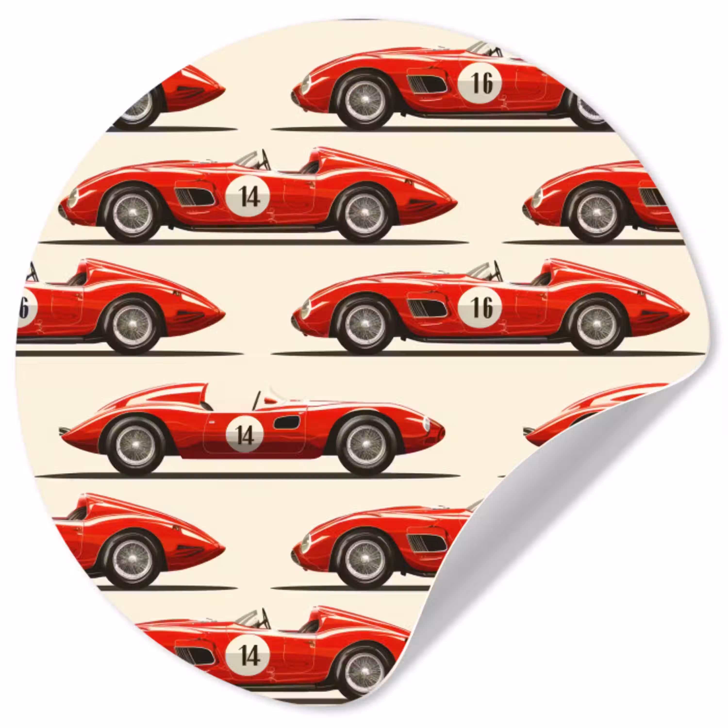 Raceauto - Retro - Rood Wandcirkel behangsticker klein 186 -3d
