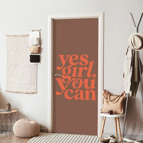 Yes girl you can - Oranje - Bruin deurposter klein -sfeer6