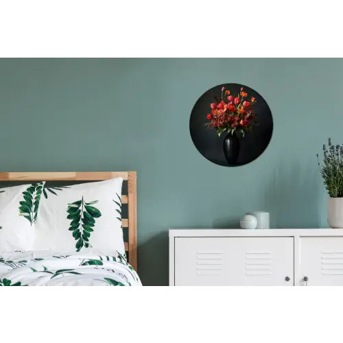 Boeket - Tulpen - Vaas - Rood Wandcirkel aluminium klein -slaapkamer