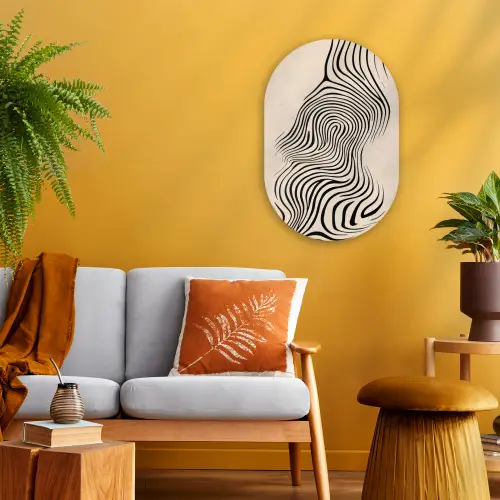 Lijnen - Abstract - Golvend - Zwart Wandcirkel Ovaal Forex klein -sfeer4