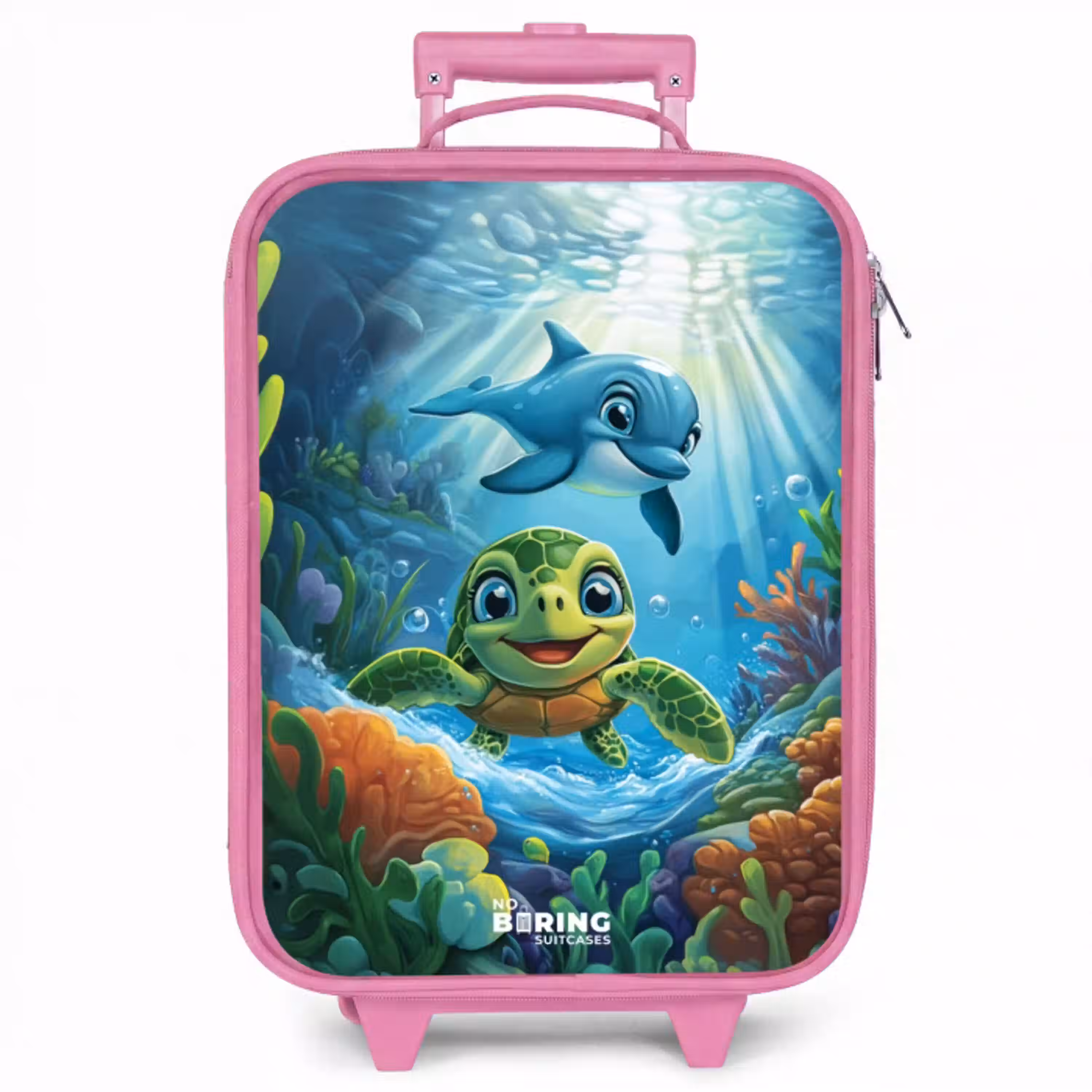 Schildpad en dolfijn in blauwe oceaan Kinderkoffer - Roze klein -zzz_website3d