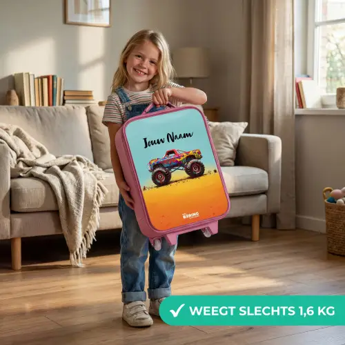 Monstertruck met Graffiti Print in het Zand Kinderkoffer - Roze klein -sfeer2_NL