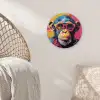 Graffiti - Chimpansee - Aap - Bril - Kleurrijk Wandcirkel kunststof plaat 5mm dik klein -sfeer5