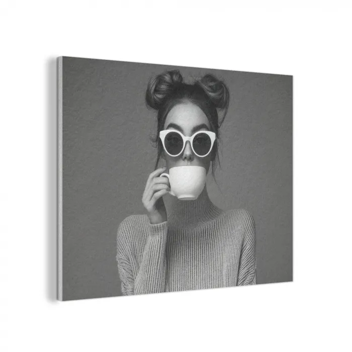 Vrouw - Koffie - Zwart - Wit PET vilt klein -3d