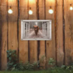 Hooglander door het Raam tuinposter los doek klein -sfeer1
