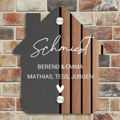 Hout en antraciet - Sierlijk Naambord Huisje klein -sfeer6