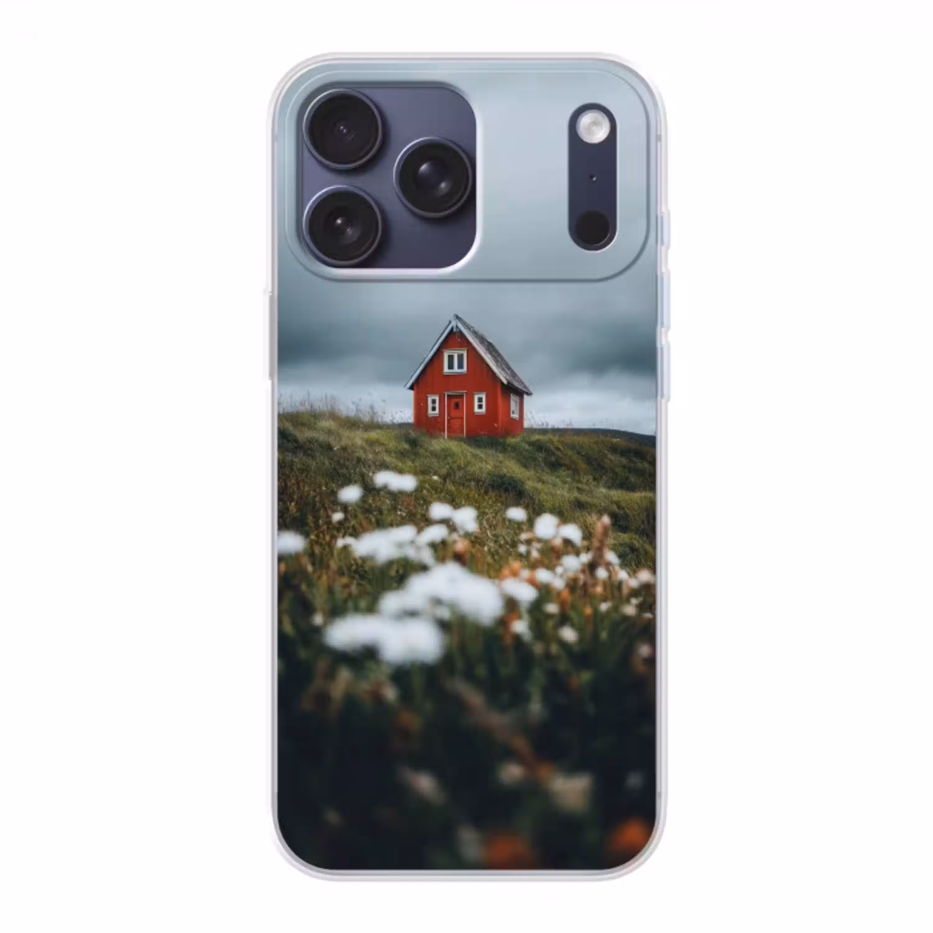 Heuvel - Huisje - Bloemen - Wit Telefoonhoesje iPhone 17 Pro Max klein -3d