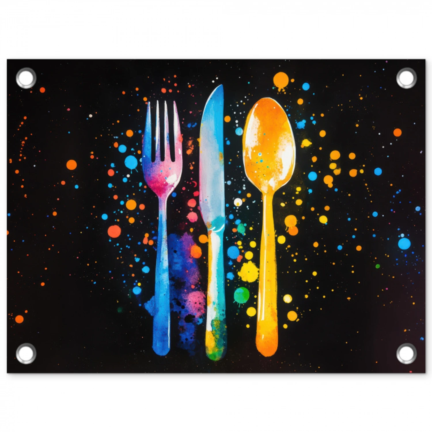 Bestek - Kleurrijk - Spetters tuinposter los doek klein -3d