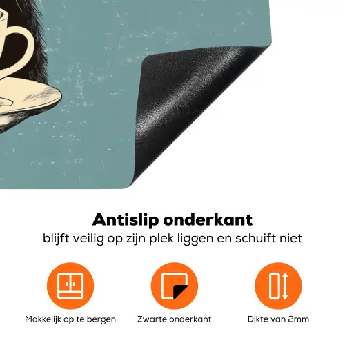 Kat - Zwart - Koffie - Minimalistisch Inductie beschermer vinyl 3mm klein -zzzzzzz-td-onderkant