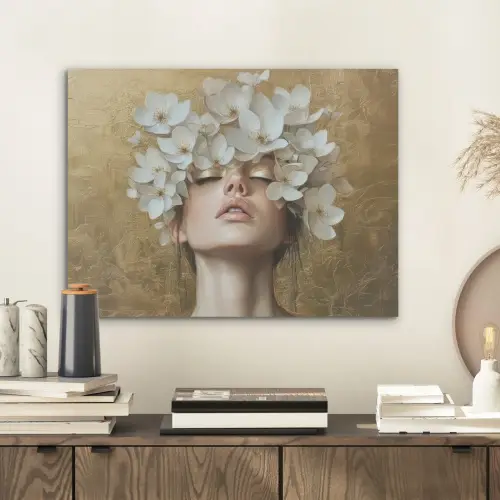 Gezicht - Bloemen - Goud - Abstract PET vilt klein -sfeer1