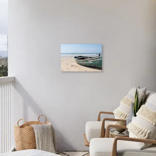 Boot - Zandstrand - Zee Tuinposter op houten frame 2 cm dik klein -sfeer1