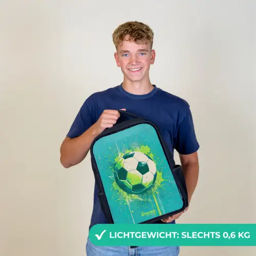 Voetbal - Verfspatten - Groen - Blauw Rugzak - Zwart middel -sfeer7_NL