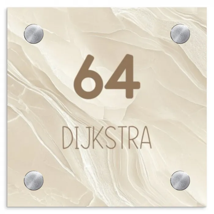 Vierkant - Beige - Marmer - Modern Naambord Vierkant klein -3d
