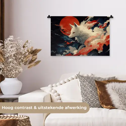Witte vos - wolken - maan Wandkleed katoen klein -sfeer1