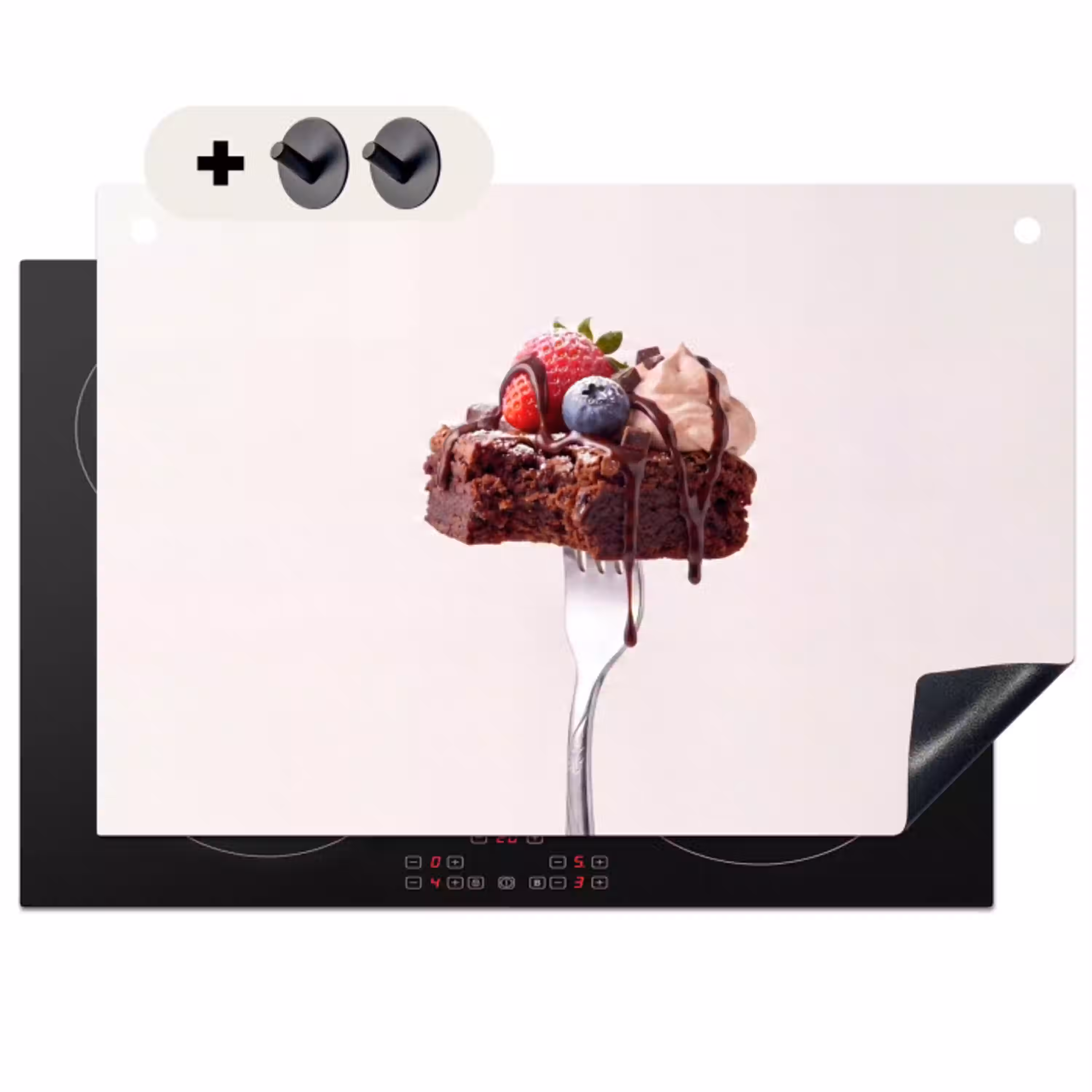 Vork - brownie - aardbei Inductie beschemer met haakjes klein -3d