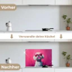 Pink - Hond - Bubbel keuken achterwand spatscherm klein -voor_na_DE