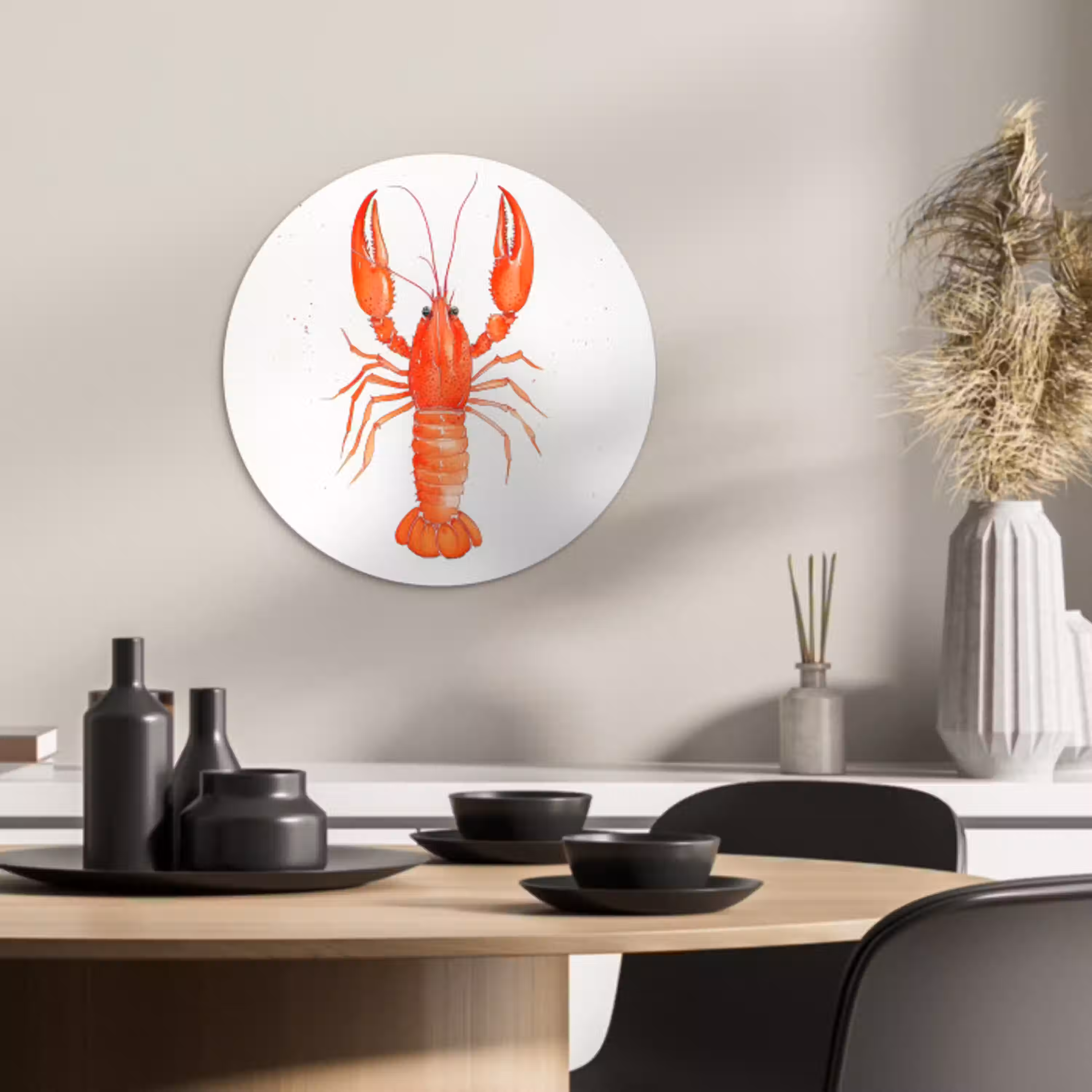 Kreeft - Waterverf - Aquarel - Oranje KitchenYeah - Keuken - Wandcirkel Forex klein -sfeer2