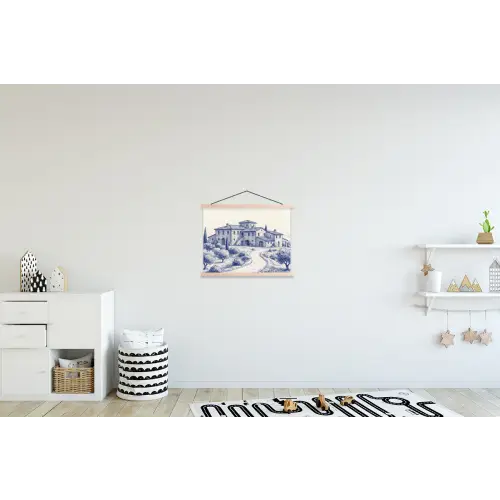 Rustiek - Landgoed - Blauw textielposter latten blank klein -kinderkamer