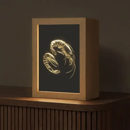 Garnalen - Zwart - Goud - Dieren Light Box met kabel (Tafellamp) klein -z3d_website