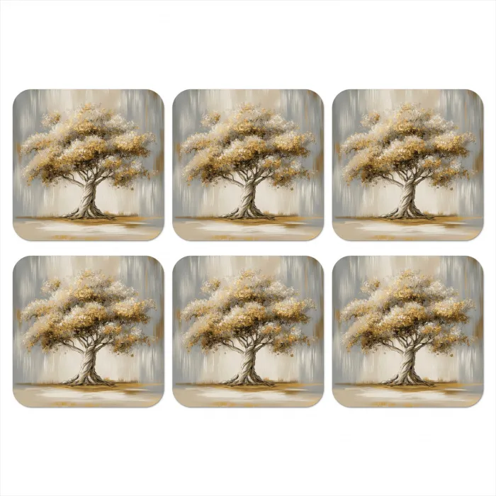 Boom - Bladeren - Abstract - Wit onderzetter kurk middel -3d