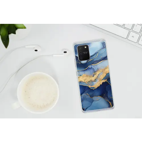 Marmer - Blauw - Goud - Abstract Telefoonhoesje Samsung Galaxy S10 Lite klein -oordopS10Lite