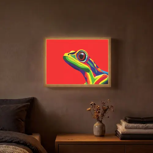 Kikker - Kleurrijk - Strepen - Ogen Light Box met batterij (Wandlamp) middel -sfeer4