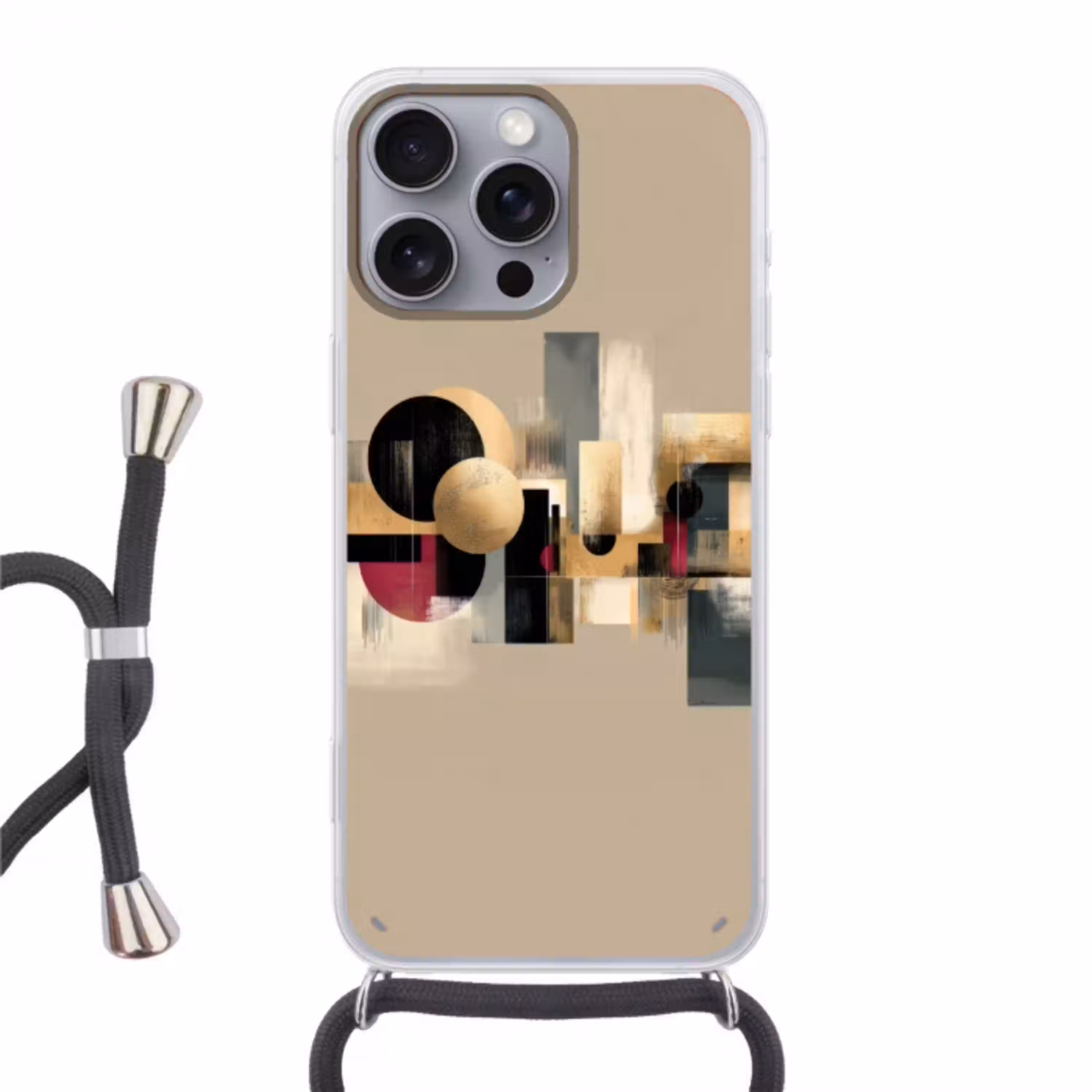 Abstract - Vormen - Beige - Texturen Hoesje iPhone 16 Pro Max met koord klein -3d