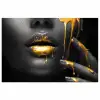 Vrouw - Zwart - Goud - Gezicht - Lippen poster papier klein -3d