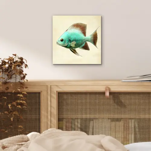 Schubben - Vis - Mint - Minimalistisch aluminium wit klein -sfeer3