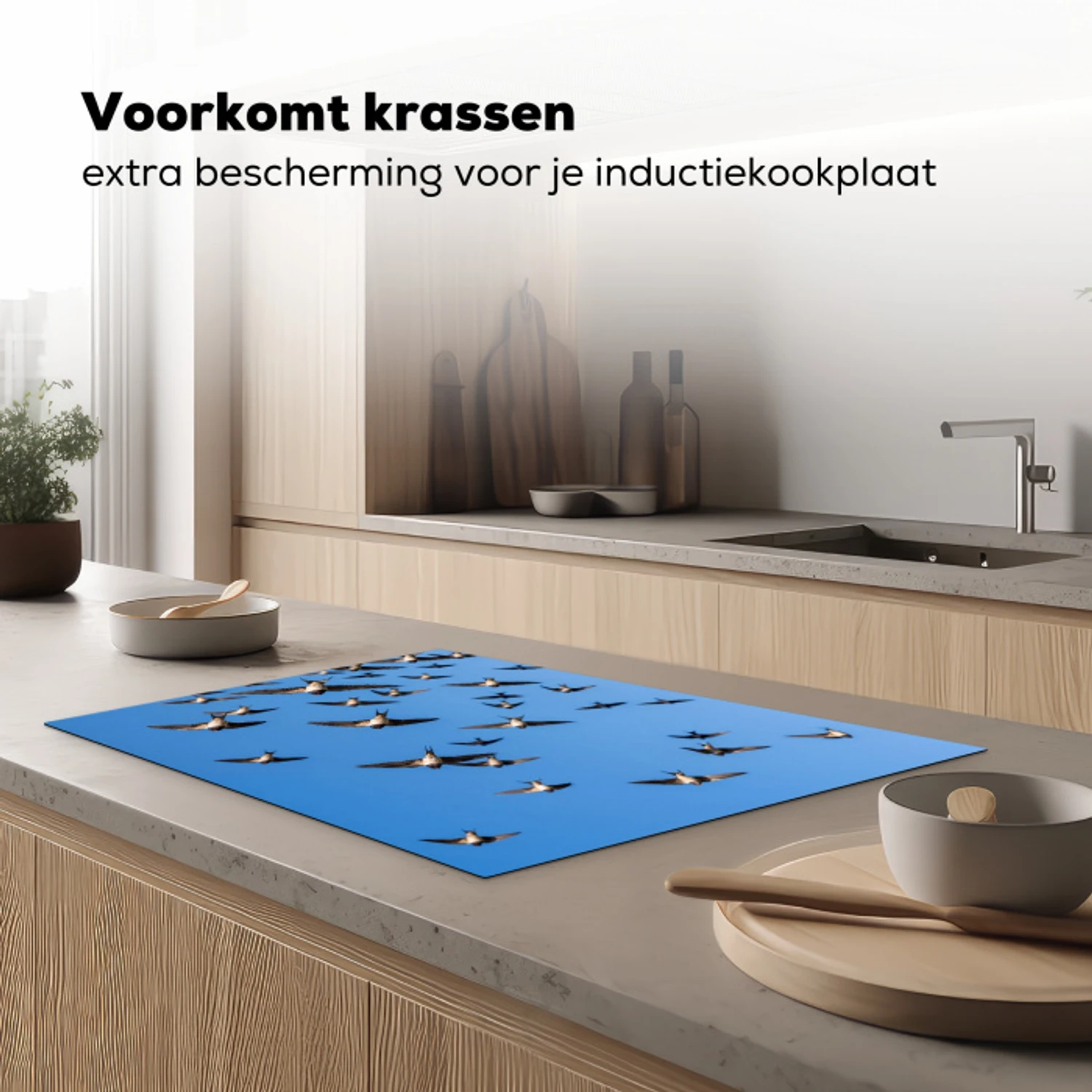 Zwaluwen - Vliegen - Blauw Inductie beschermer vinyl 3mm klein -sfeer1