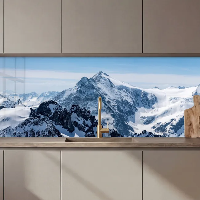 Küchenrückwand - Landschaft - Berge - Schnee - Weiß