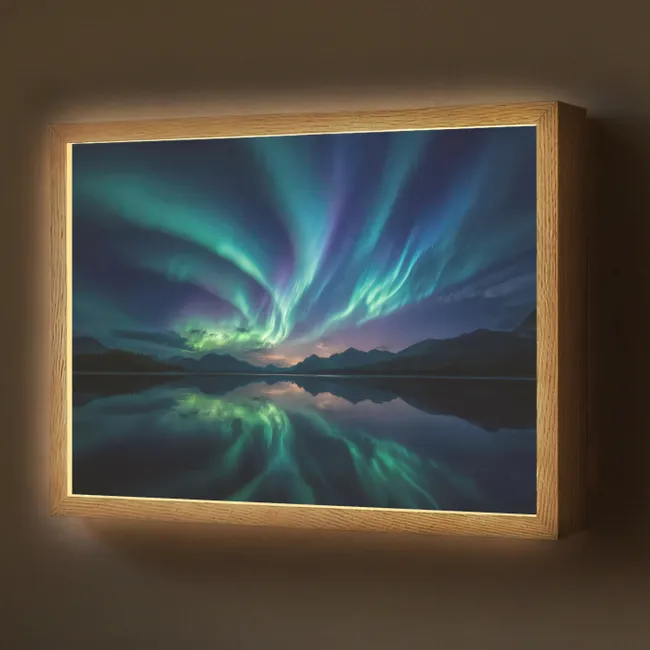 Lightbox - Wandleuchte - Nordlichter - Farbenfroh - Bergsee