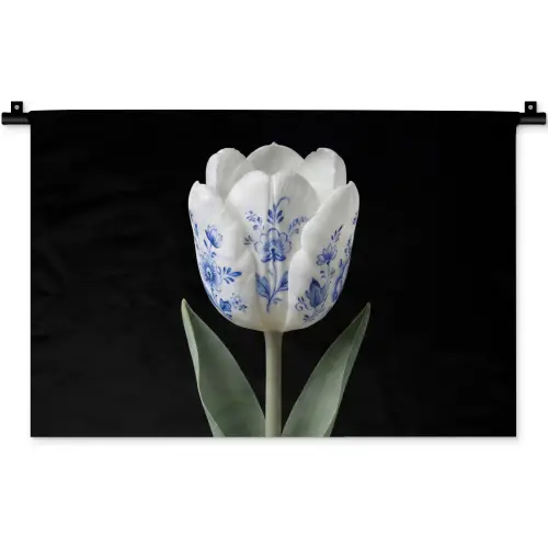 Tulp - Patroon - Blauw Wandkleed katoen klein -zz3d