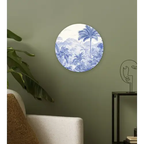 Tropisch - Jungle - Blauw Wandcirkel kunststof plaat 5mm dik klein -sfeer3