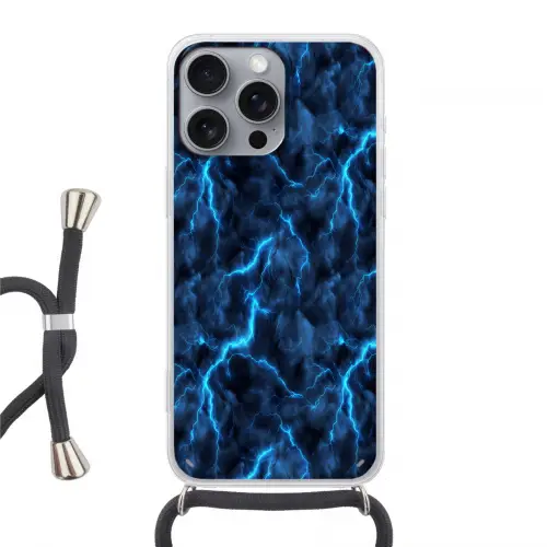 Donker - Blauw - Bliksem Hoesje iPhone 16 Pro Max met koord klein 804 -3d