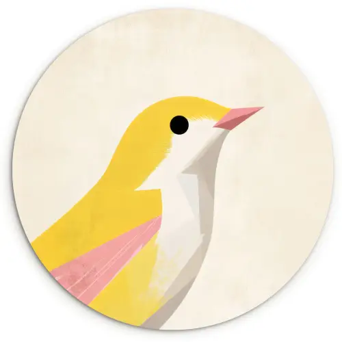 Vogel - Minimalistisch - Geel Wandcirkel kunststof plaat 5mm dik klein -3d