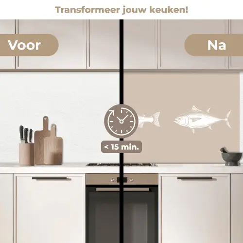Vissen - Beige achtergrond - Wit keuken achterwand 2 middel -voor-na2_NL